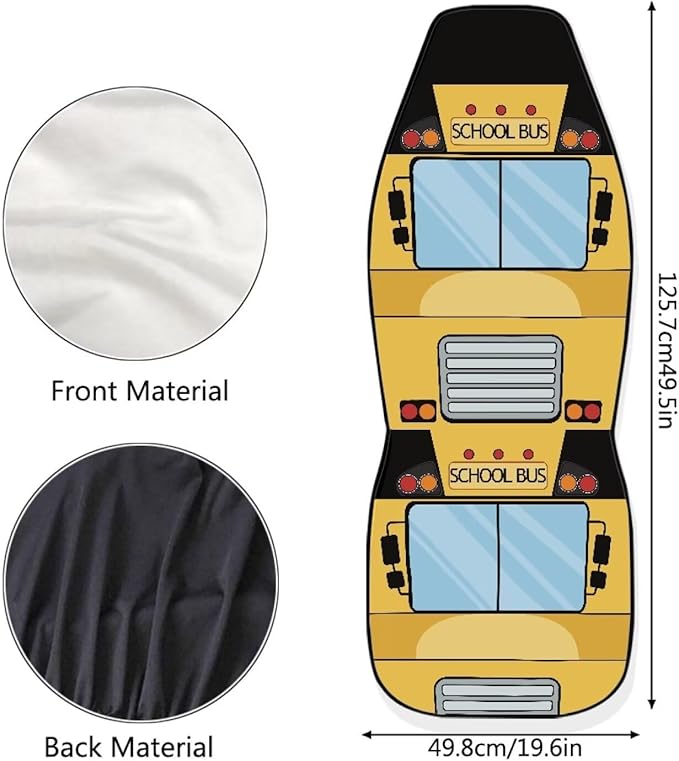 Car Seat Covers Set of 2 Universal Funny School Bus Front Seat Cover Fit for Cars Truck SUV Van, Stretch Polyester Fabric Cover Protection Interior Accessories, Easy to Install