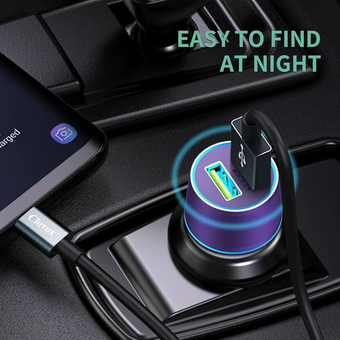 Rapid USB C Car Charger, Compatible for Samsung Galaxy S26/S25 Plus/Ultra/S24/S23/S22/S21/Note 20/S20/S10/S9/A56/A36/A50/A70, Quick Charge 3.0 Dual USB 18W Fast Car Charger+ Type C Cable 3.3ft-Purple