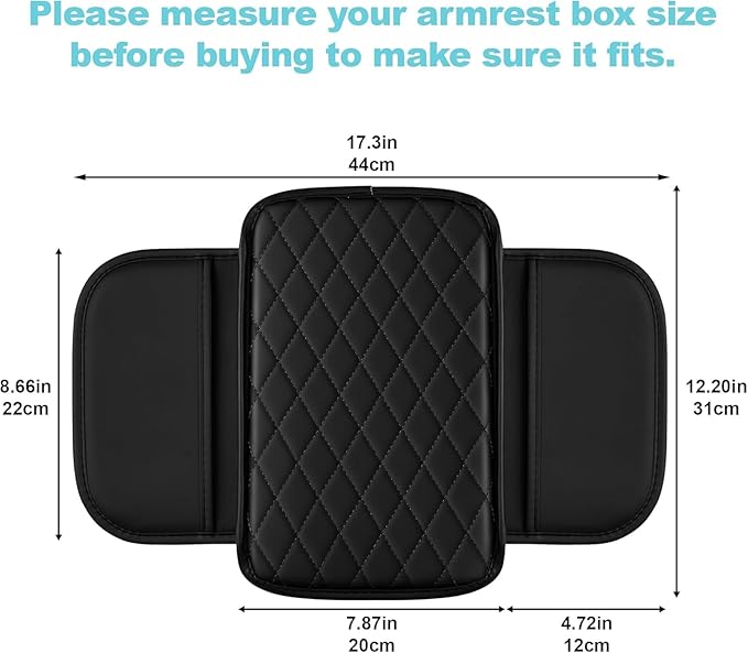Center Console Cover Fit for Kia Sportage 2005-2025 with 2 Storage Bags Waterproof Leather Quilted Pattern Car Armrest Cover Cushion Anti - Slip(Black)