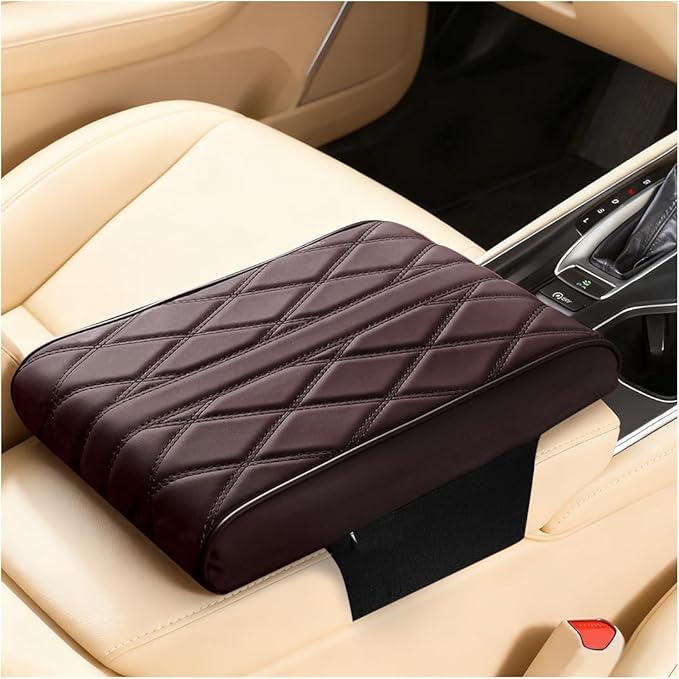 Car Center Console Cover, Memory Foam Leather Vehicle Armrest Seat Box Pad Protector, Comforable Waterproof Automotive Center Middle Cushion Mat Accessories, Universal Fit (Coffee)