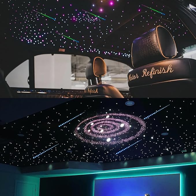 AKEPO 20W Twinkle Dual-Head Dual Color Fiber Optic Lights, Fiber Optic Colorful Meteor Light Kit Sound Activated APP/Remote Control for Car Starlights Headliner/Home 800pcs 13.1ft/4m Fiber Strands