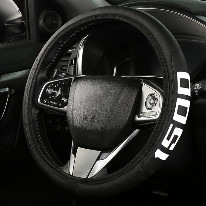 Microfiber Leather Truck Steering Wheel Cover fit Dodge Ram 1500 Chevy Silverado GMC Sierra 1500 Steering Wheel Cover 15-16.5Inch -White