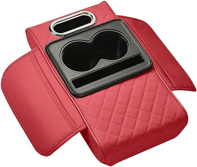 Car Center Console Pad PU Leather Armrest Organizer with Tissue Box Slot for Vehicles, Style C