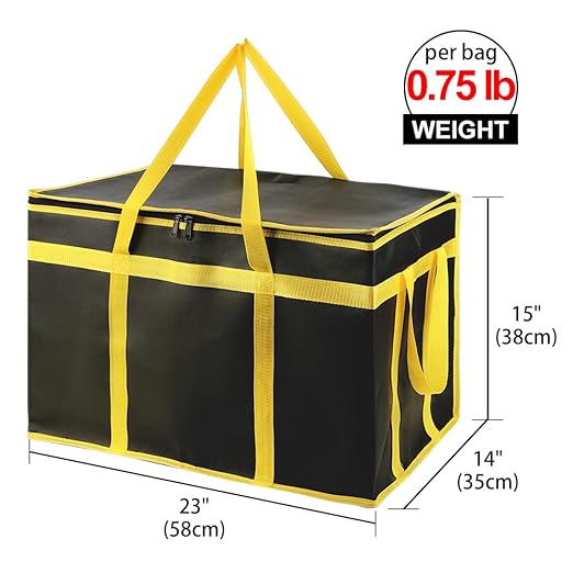 Bodaon Insulated Food Delivery Bag, XXXL Pizza Delivery Bags for Hot and Cold Food, Commercial, Large Capacity Reusable Warming Bag, Catering Cooler Bag for Catering (Black-Yellow Edge, 1Pk)