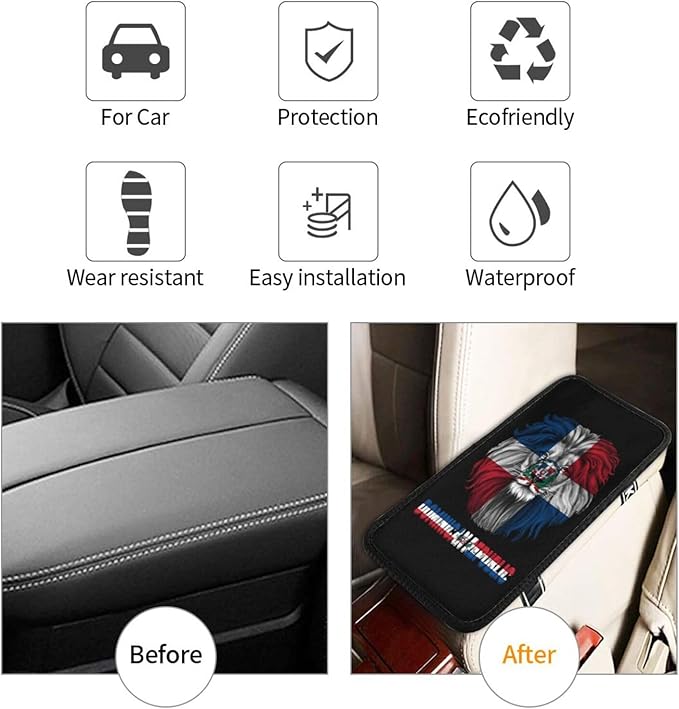 Vintage Dominican Republic Flag Lion Head Auto Center Console Armrest Cover Car Handrail Box Cushion Pad Mat Universal Fit Most Vehicle Sedan Truck SUV Soft Comfort Decor Accessories