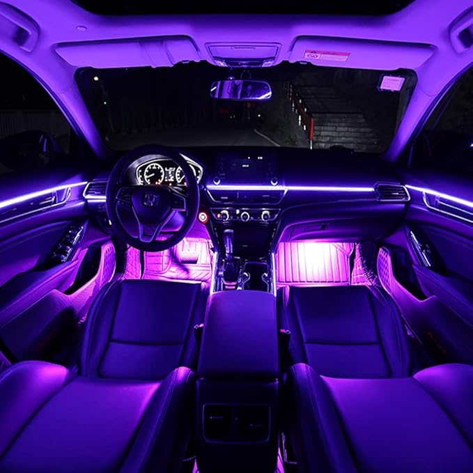 EL Wire Interior Car LED Strip Lights, 16.5FT USB Neon Glowing Strobing Electroluminescent Wire Strip with 6mm Sewing Edge, Ambient Lighting Kits for Car Indoor Decoration (Purple)