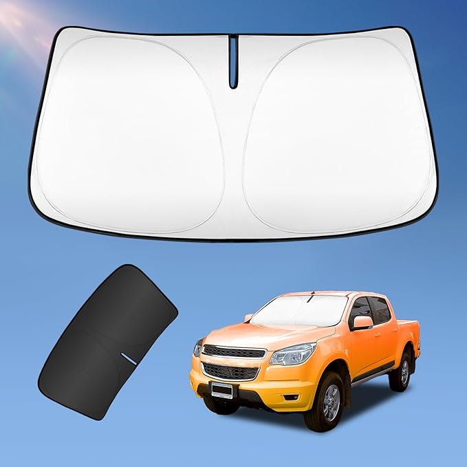 Sun Shade Sunshade for Chevy Chevrolet Colorado 2015-2022 Windshield Cover, 4-Layers Sun Shield 250T Silver Sun Visor Foldable Window Shade Blocks UV Rays Car Accessories