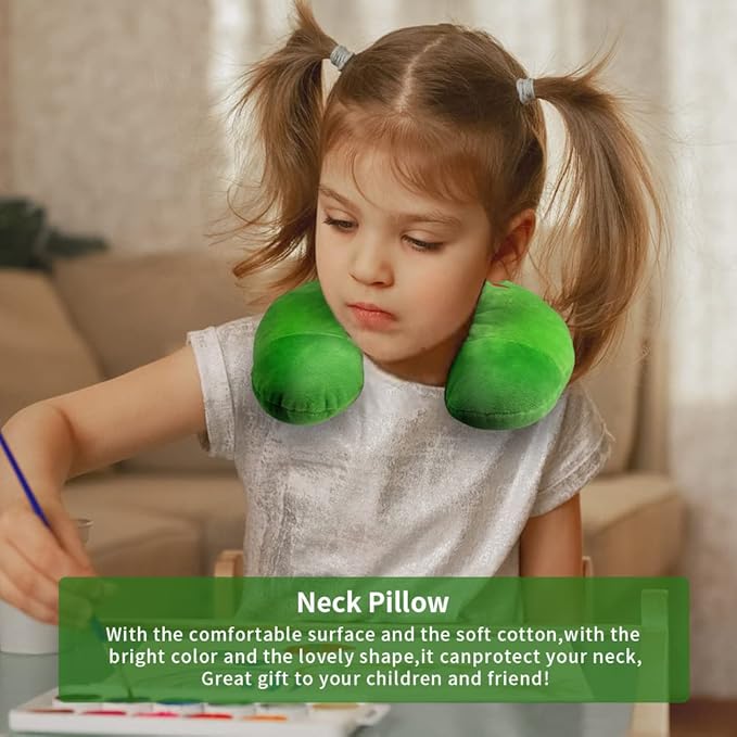 Travel Pillow for Kids, Cute Animal Neck Pillow Support U Shaped Cushion Plush Soft Rest Reading Pillows Sleeping Pillows for Airplane Train Car (Color:Frog)