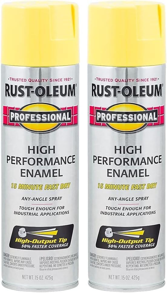 Rust-Oleum 7543838 Professional High Performance Enamel Spray Paint, 15 Oz, Gloss Safety Yellow (Pack of 2)
