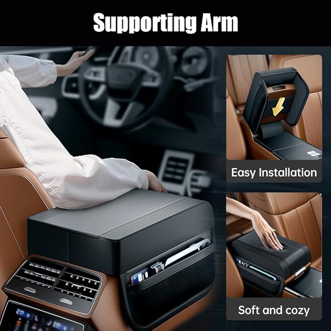 Universal Car Armrest Booster Cushion, 2024 New Memory Cotton Car Armrest Box Pad Auto Center Console Pad, Upgrade Waterproof Car Center Console Cover Pad Elbow Rest Box Covers (Brown)