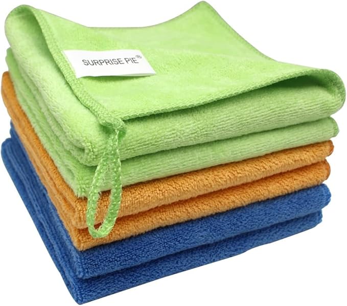 Microfiber Cleaning Cloth for Kitchen Housekeeping Dish Electronics Dust Rags Thick Lint Free Car Wash DryingTowel (12"x12") Green/Blue/Orange -6 Pack