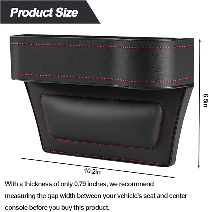 2PCS Car Seat Gap Filler Organizer, Leather Multi-Functional Vehicle Console Gap Pocket Organizer with Cup Holder, Automotive Seat Crevice Filler Storage Box, Universal for Vehicles (Black)