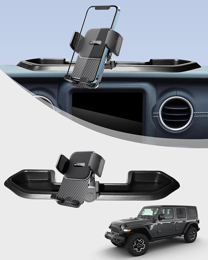 SKYLOTEC Phone Holder for Jeep Wrangler JL 4XE 2021 2022 2023 Accessories Automobile Cradles Phone Mount, Dashboard Mount Dash Tray Not Block Air Vent(Not Fit 4X4/Gladiator)