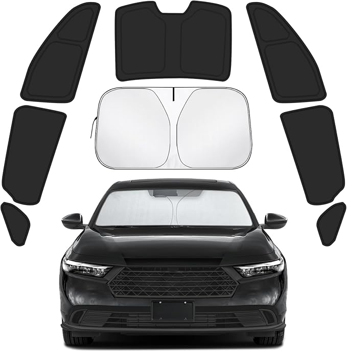 Car Window Shades for Honda Accord 2018-2025 Accessories - Full Set 8PCS Side Window Sunshades with Memory Frame & Blackout Fabric, Privacy UV Shield for Camping/Travel