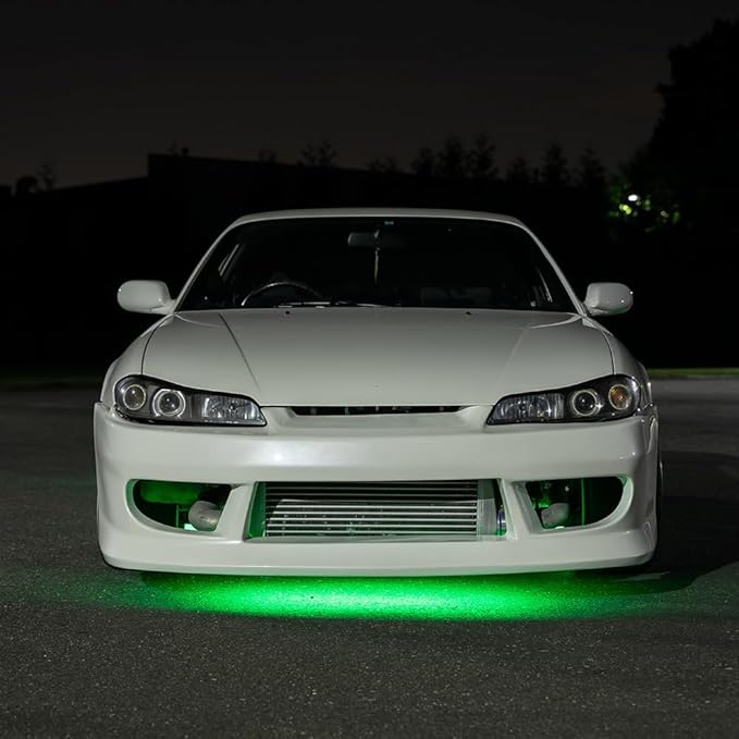 LEDGlow 4pc Green Flexible Car Slimline LED Underbody Underglow Accent Neon Lighting Kit - 4 Unique Patterns - Water Resistant, Low Profile Tubes - Includes Control Box & Remote