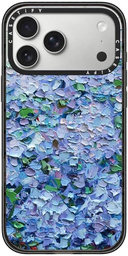 CASETiFY Impact iPhone 17 Pro Max Case [Slim/Compatible with Magsafe / 8.2 ft. 4X Military Grade Drop Protection] - Nantucket Blue Hydrangeas - Clear Black