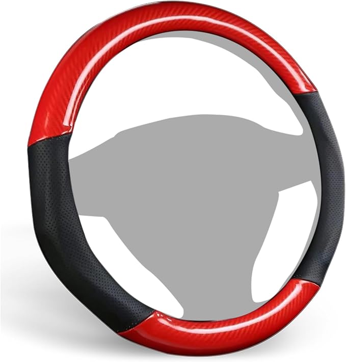 ALEMODR Premium Red Carbon Fiber Leather Steering Wheel Cover Universal 15 inch,Stylish Protection for Your Wheel