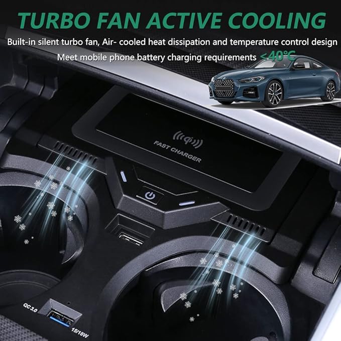 Wireless Car Charger for BMW 3 Series G20 2020 2021 2022 2023 4 Series G22 2021 2022 2023 2 Series 2022 2023, 15W Fast Phone Charging Pad for BMW 330i 330i xDrive M340i 330e Accessories