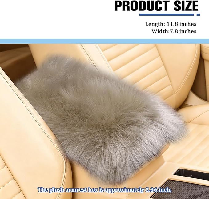Car Center Console Cover, Fluffy Soft Vehicle Middle Console Arm Rest Cushion Pad, Furry Automotive Interior Armrest Seat Box Protector Decoration Accessories, Universal Fit (Light Camel)