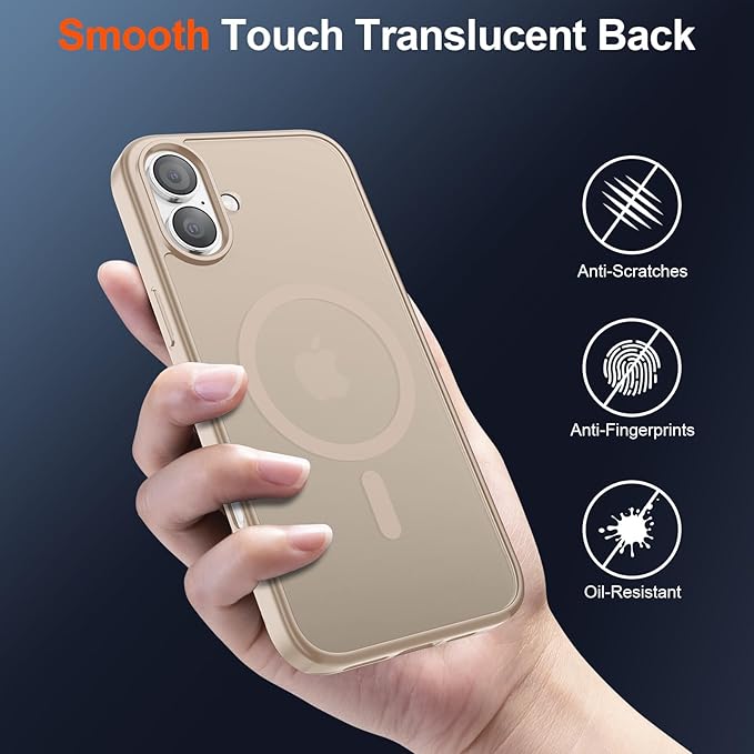 SUPFINE Magnetic for iPhone 17 Case (Compatible with MagSafe)(Military Grade Drop Protection) Translucent Matte Shockproof with Anti-Fingerprint Phone Cover,Desert Gold