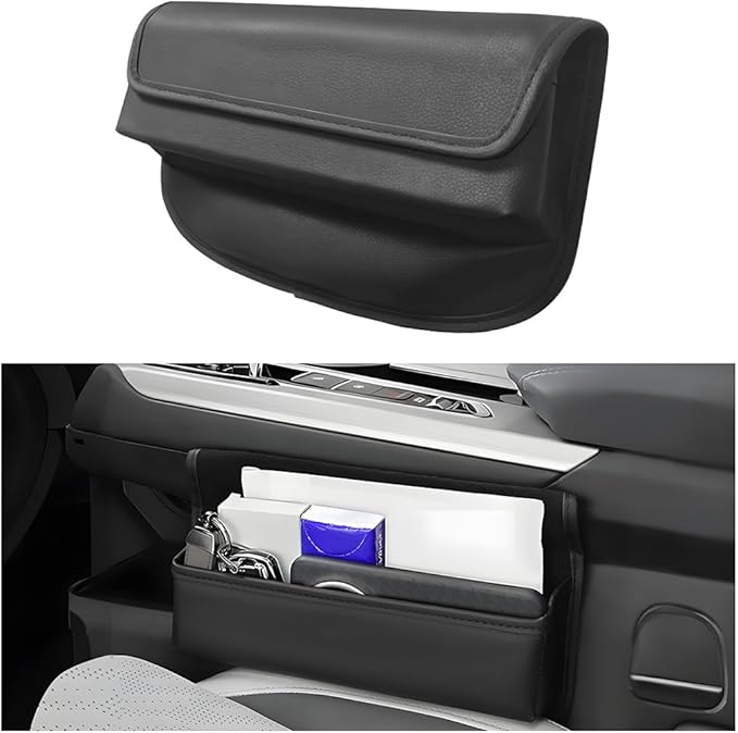 Car Seat Gap Filler Organizer, Leather Vehicle Side Seat Gap Storage Box with Lid for Phone Key Card, L-Capacity Auto Interior Organization, Universal for SUV Sedan Truck (Black)