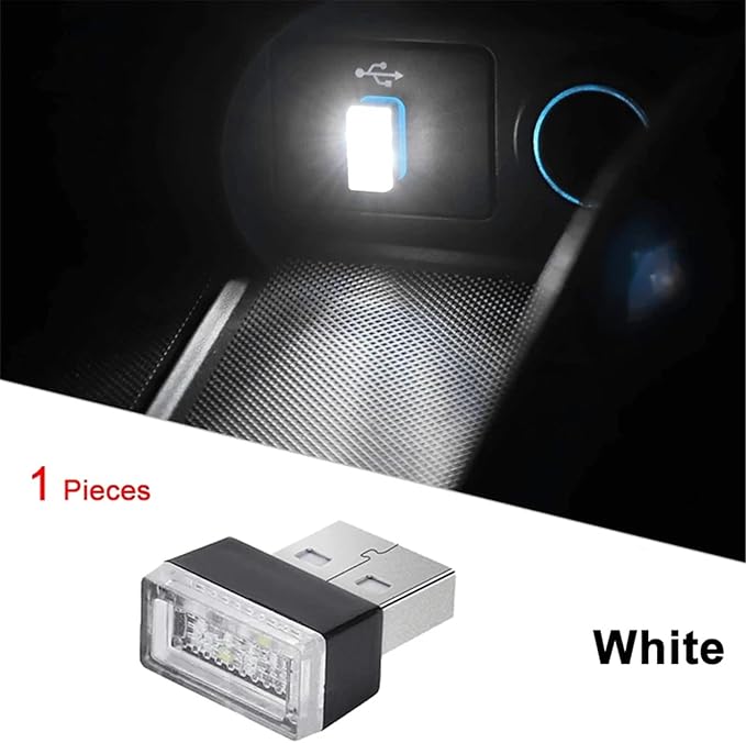 1/4/10 PCS USB LED Light Car Interior Styling Atmosphere Decorative Lamps Mini Universal Portable Ambient Lighting Kit Red Bule(4 PCS_White)
