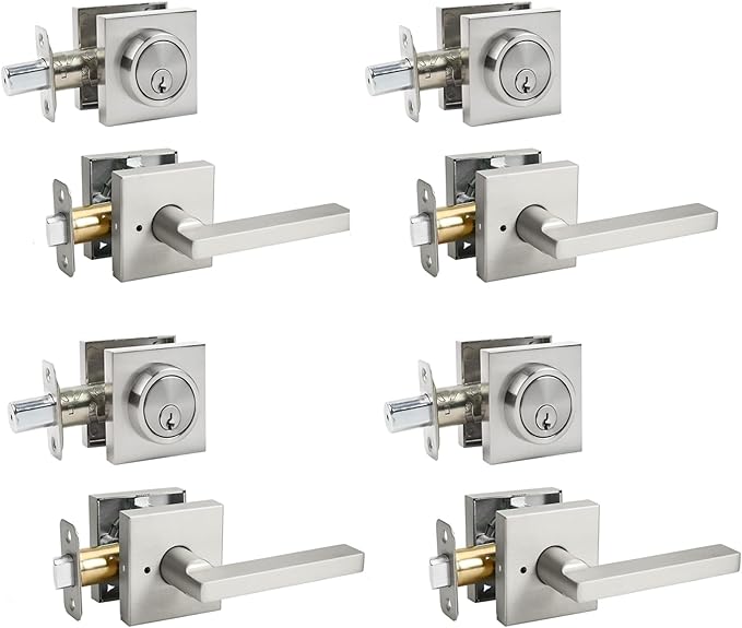 Cielsa Dawn Exterior Door Lock Set with Deadbolt, Keyed Alike Heavy Duty Privacy Handles Locksets, (4Pack-Set,Satin Nickel)