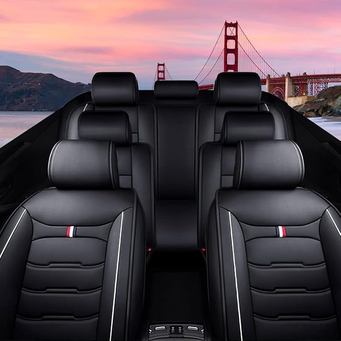Car Seat Cover 7 Seats for Hyundai Palisade 2020-2025, Durable Wear Resistant Waterproof Sport Seat Cover, Breathable No Odor Premium Leather Vehicle Seat Covers.(Standard,Black White)
