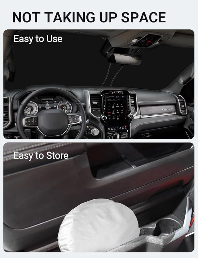 Proadsy 2026 Upgrade Windshield Sun Shade Custom Fit Dodge RAM 1500 2Dr 2019-2025 2026 4-Layer Foldable Front Sunshade Protector Sun Visor Blocks UV Rays Keep Car Cooler