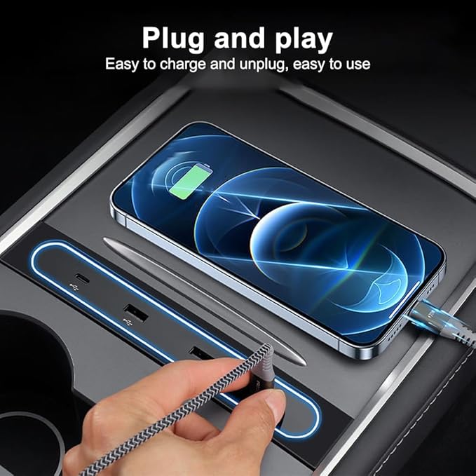 Car USB Hub,Multi-Functional USB Expander with LED Light for Car Vehicle Center Console
