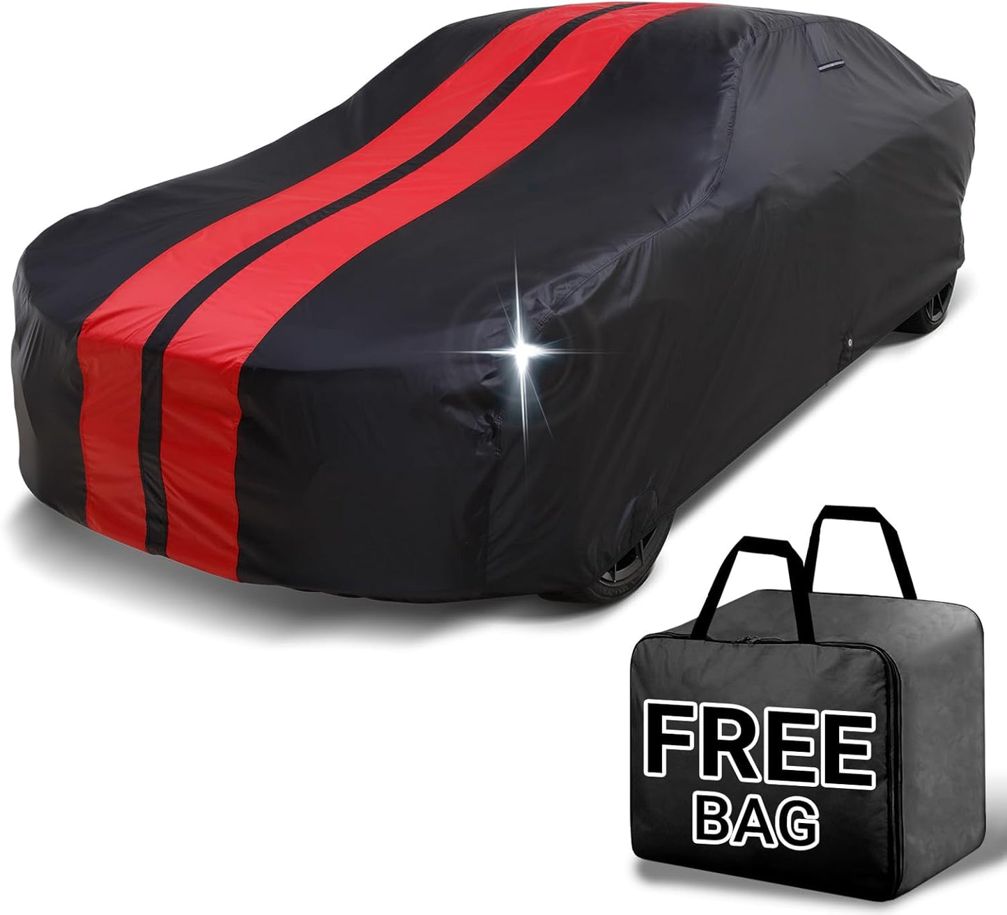 iCarCover Custom Car Cover for Buick Lesabre (1971-1976) Waterproof All-Weather Rain Snow UV Sun Protector Full Exterior Indoor Outdoor Car Cover (Stripe - Black/Red)