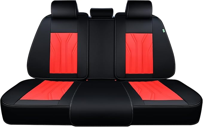FLORICH Rear Seat Covers Leather Car Seat Covers Waterproof Back Seat Cover Automotive Seat Covers Universal Seat Cushion Protector for Most Cars Trucks SUV-Black&Red