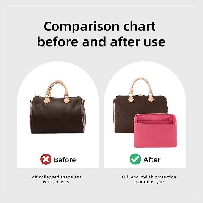 DGAZ Silk Purse Organizer Insert Fits LV Speedy 16/20/25/30/35/40/45 bags，Silky Smooth Bag Organizer，Luxury Handbag & Tote Shaper(Rose lipstick,SP25)