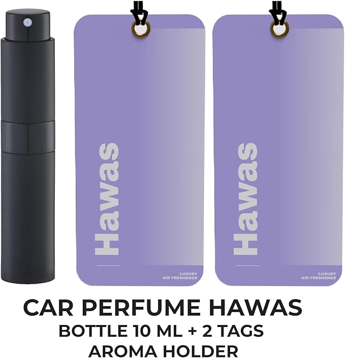 Luxury Car Perfume Long Lasting Air Freshener duration 60 days - Bottle 10ml + 2 tags aroma holder, PERFUME (HAWAS)