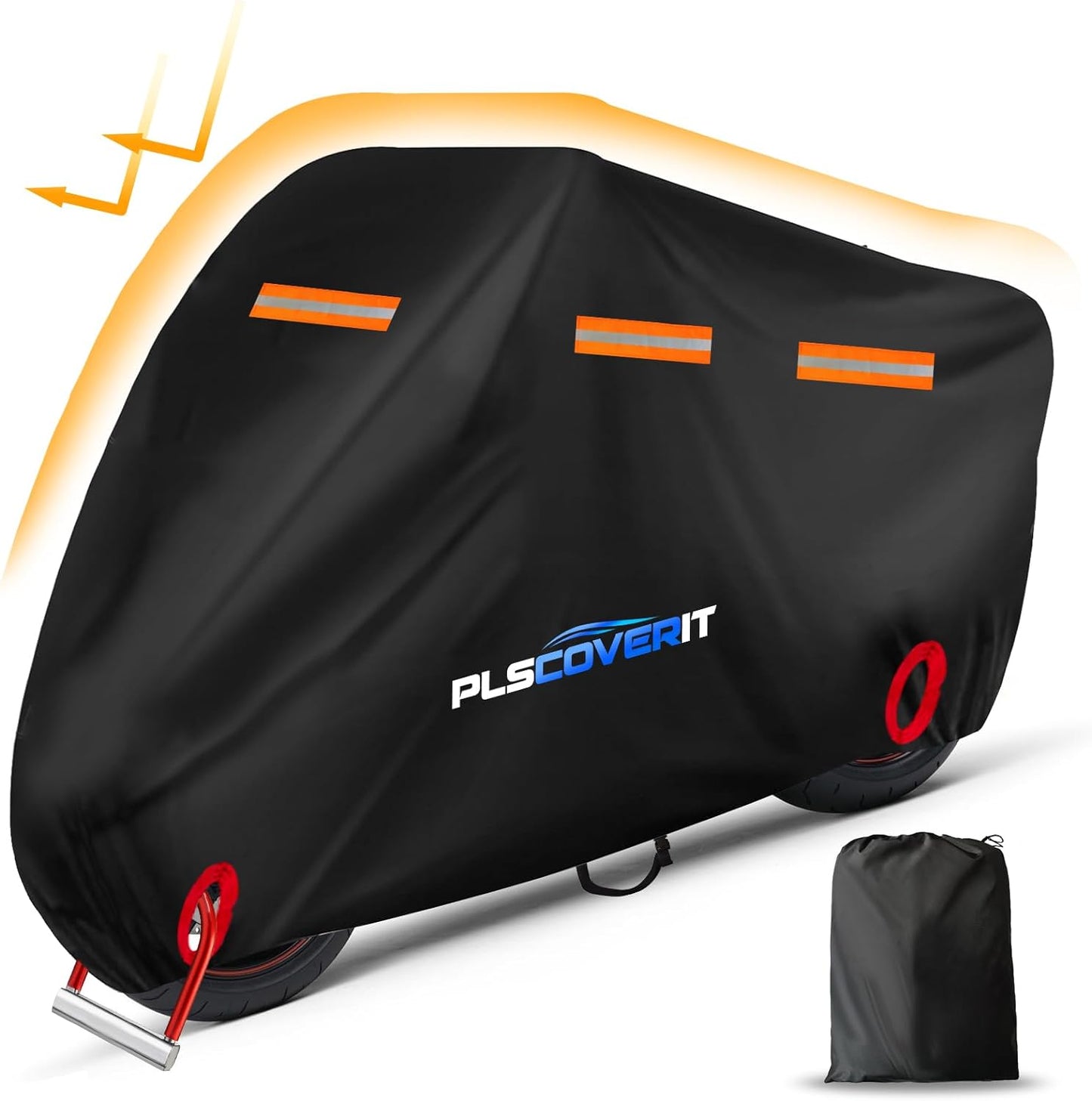 Motorcycle Cover, 600D Heavy Duty Waterproof Motorbike Cover, Dustproof Motorcycles Vehicle Cover Scooter Shelter Protection with Reflective Strips & Storage Bag 116" x 41" x 50"