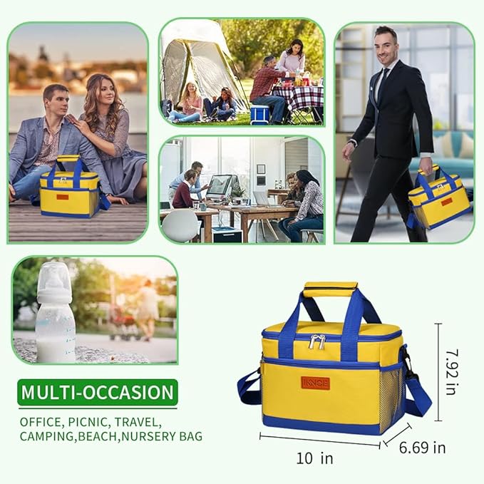 iknoe Insulated Lunch Bag, Foldable 8.5L Cooler Bag for Men & Women, Leakproof Thermal Design, Great for Office, Picnic, Travel, Lunch Box, Yellow