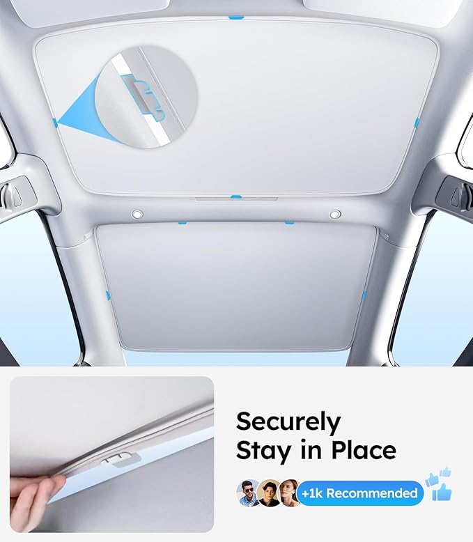 Wigoo Tesla Model 3 Sunshade Roof [Never Sag, Nano Ice-Crystal Coatings] 3-Gen Heat Insulation Glass Roof Sun Shade, Accessories for Tesla Model 3 2020~2026 Highland, Interior Gray