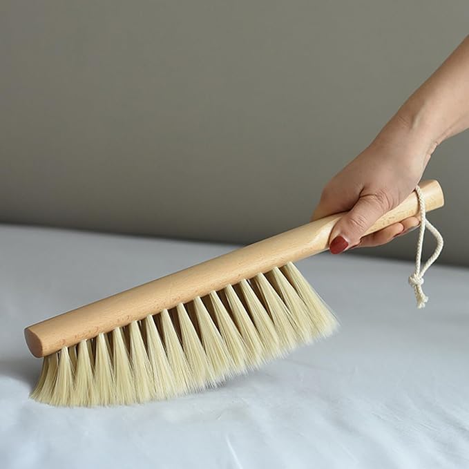 Soft Bristle Hand Broom Wooden Handle Foxtail Bench Brush for Furniture Bed Sofa Fireplace Ash Cleaning, 14 Inch Long (2pcs Yellow)
