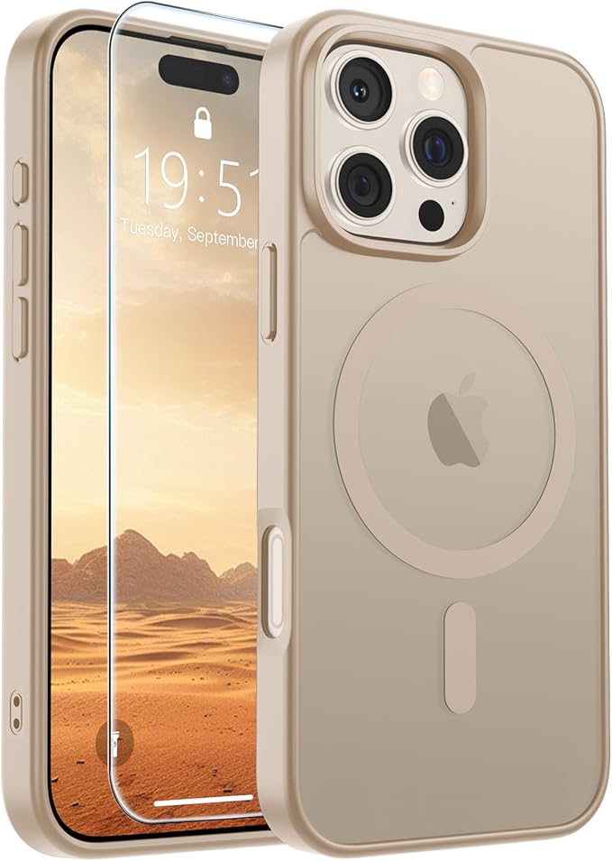 SUPFINE Magnetic for iPhone 16 Pro Max Case(Compatible with MagSafe)(Military Grade Drop Protection) Slim Translucent Matte Shockproof with Anti-Fingerprint Phone Case,Desert Gold