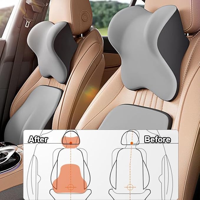 Car Headrest and Lumbar Support Cushion, Car Lumbar Support Pillow Car Neck Pillow Kit, Ergonomic Car Seat Headrest Pillow Lumbar Cushion with Adjustable Strap for Neck Back Pain Relief (Pink)