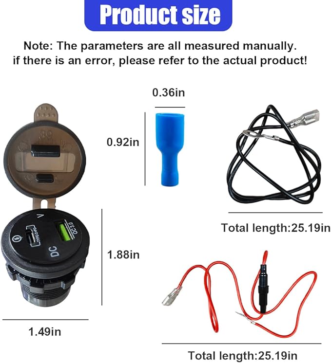 45W 12V USB Outlet 2-Port Car Charger Socket, PD USB C & QC 3.0 Port Waterproof Cigarette Lighter Sockets with LED Voltmeter, Universal Quick Charge Sockets for Cars RV Boat Marine Truck