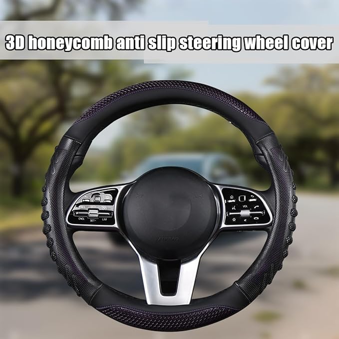 BELOMI Car Steering Wheel Cover, Breathable Leather Vehicle Steer Wheel Protective Guard with 3D Honeycomb Hole, Anti-Slip Steer Wheel Protector, Universal Automotive Accessories (Purple)