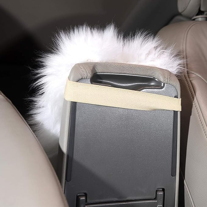 Armrest Cover for Car, Auto Center Console Pad Furry Sheepskin Wool Car Armrest Seat Box Cover Protector Universal Fit (Black)