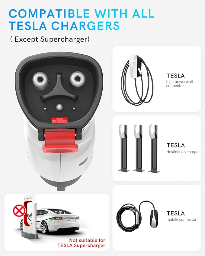 EV Charger Adapter for Tesla to J1772, Up to 60A 250V, IP65, NACS to J1772 Adapter, J1772 EV Charging Adapter Compatible with Tesla Wall Connector/Tesla Destination/Mobile Charger (for J1772 EVs Only)