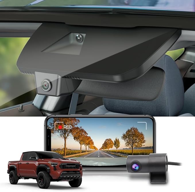 Fitcamx Front 4K+Rear 1080P Dash Cam Adapts for Toyota Tacoma & Hybrid 2024-2026, Integrated OEM Look, 2 Way HD Video, WiFi & APP, Loop Recording, G-Sensor, Night Vision, Easy to Use, 128GB Card