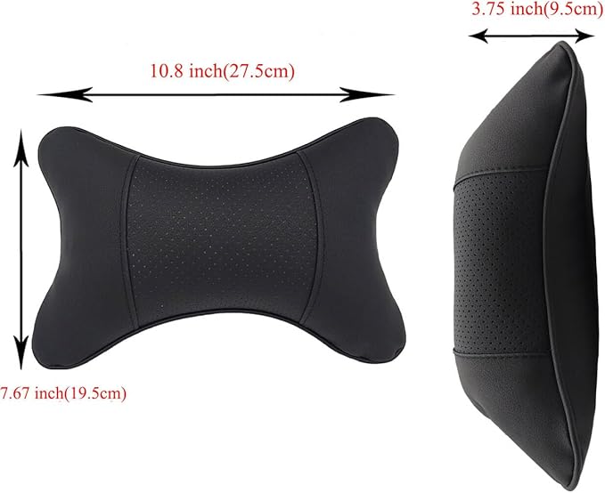 Car Neck Pillows Both Side Pu Leather 2pieces Pack Headrest Fit for Most Cars Filled Fiber Universal Car Pillow (Black)