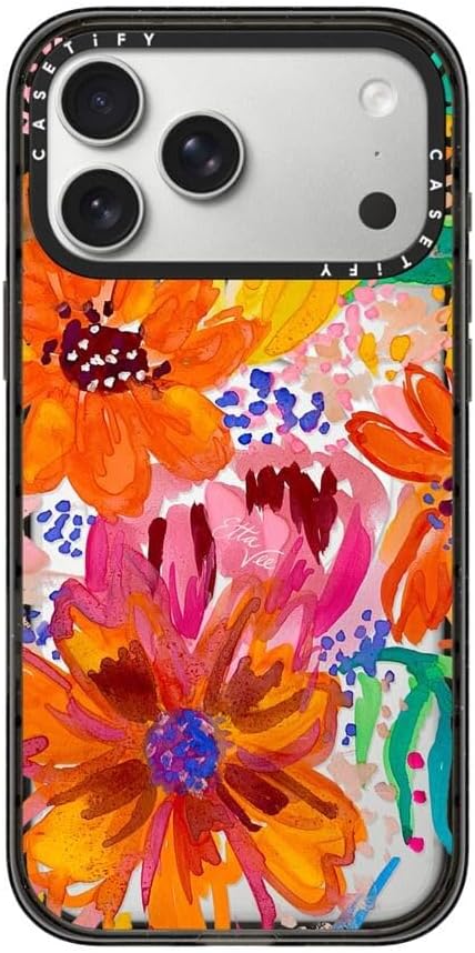 CASETiFY Impact iPhone 17 Pro Max Case [Slim/Compatible with Magsafe / 8.2 ft. 4X Military Grade Drop Protection] - EttaVee Watercolor Fleurs - Clear Black