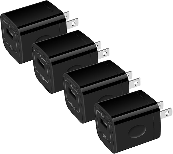 Single Port Charging Block, 4Pack 1A/5V Black Wall Charger Box USB Charging Plug Cube Brick for iPhone 17 16 Pro 15 14 Pro Max 13 12 Plus,Samsung Galaxy S25 S24 S23 A15 A14,Moto,Android Phone Chargers