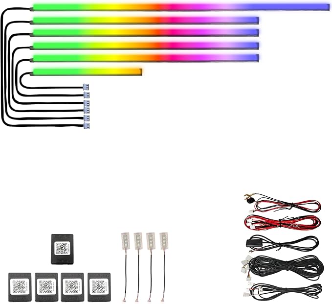Acrylic Car LED Ambient Light, Fiber Optic Interior Light Strip, 24 Million Types, Ambient Light KKT that Swings with The Melody of Music (Dreamcolor 10 in 1)