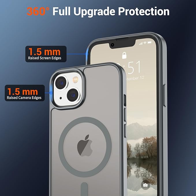 SUPFINE Magnetic for iPhone 15 Plus Case & iPhone 14 Plus Case(Compatible with MagSafe) (Military Grade Drop Protection) Slim Translucent Shockproof with Anti-Fingerprint Phone Case,Gray